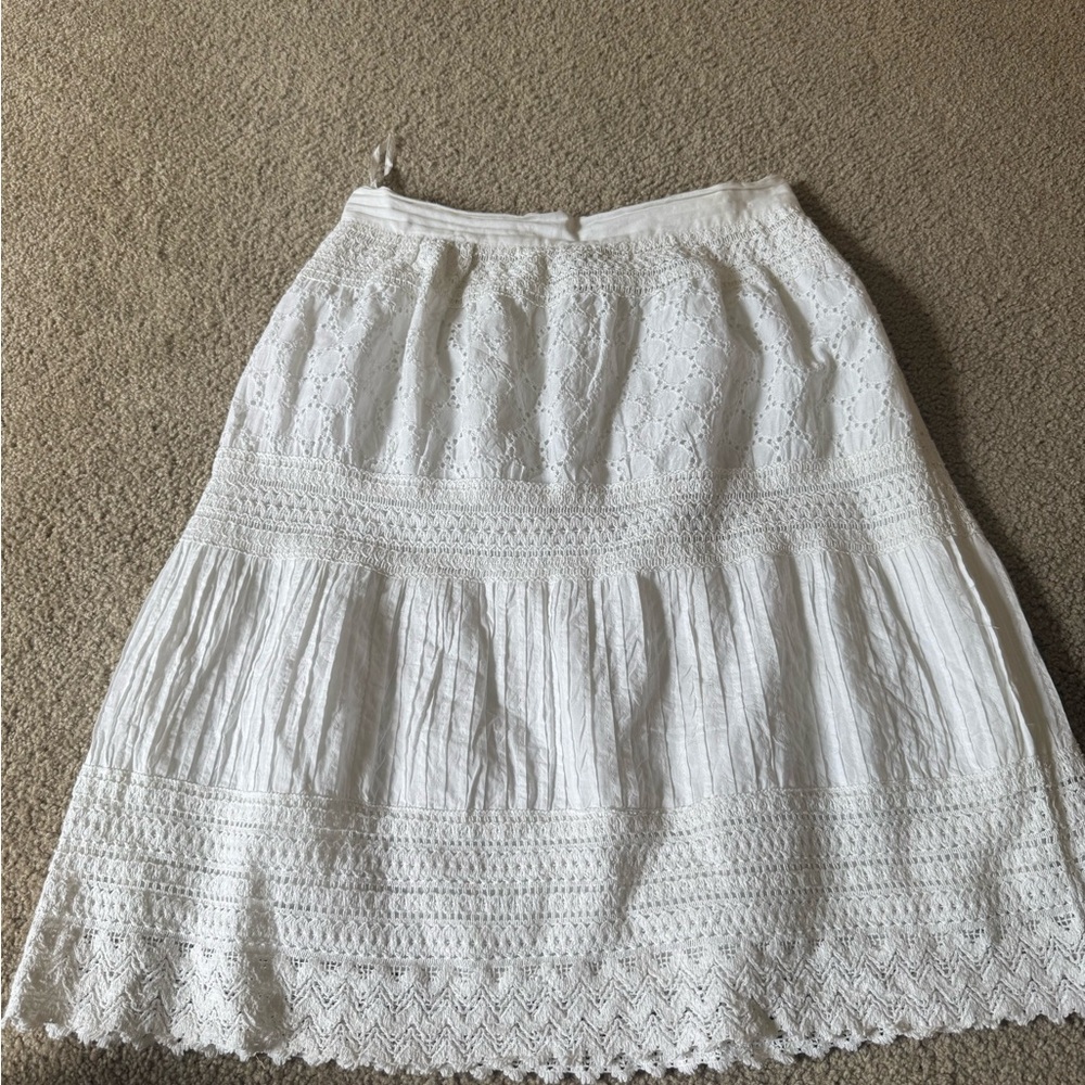 White Midi A-Line Skirt with Pleated Smocked Design